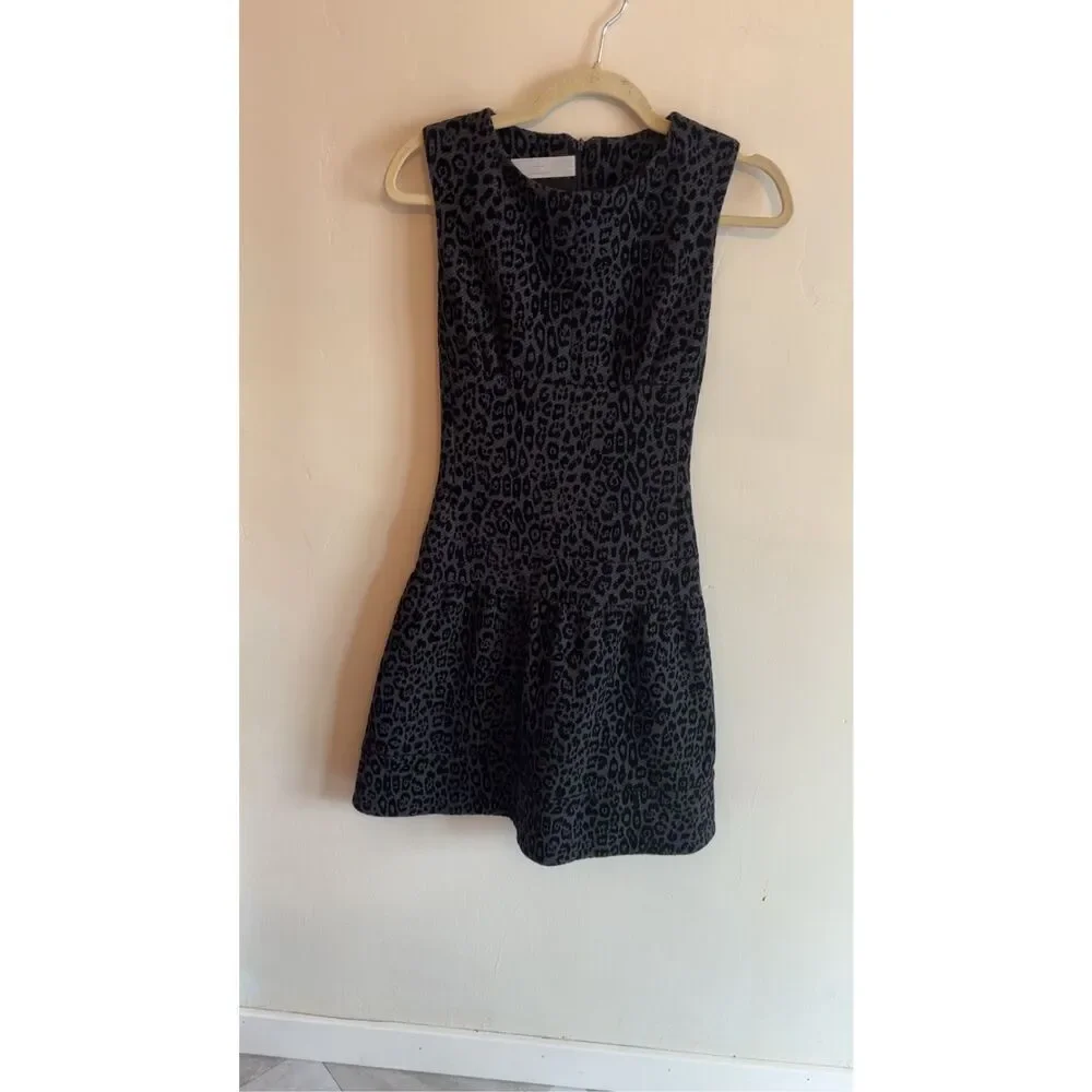 Thakoon Addition Leopard Print Drop Waist Dress Size 2 Charcoal Black Embossed